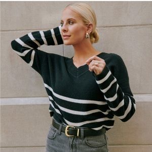 Abercrombie x Kathleen Post Merino Wool-Blend V-Neck Sweater, Size Large